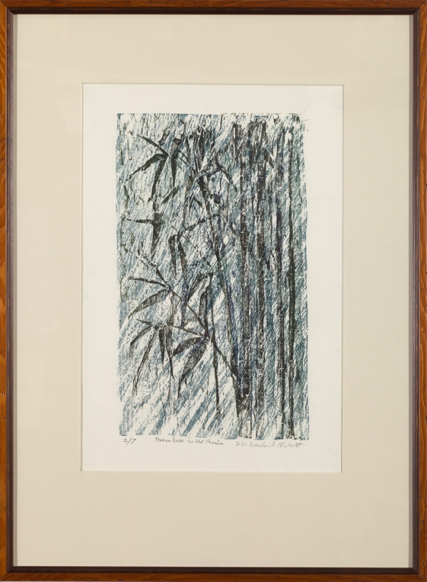 "Bamboo in the Rain" woodcut print by Ilse Buchert Nesbitt, framed