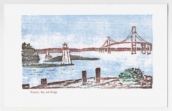 Bay and Bridge Notecard - woodcut by Ilse Buchert Nesbitt