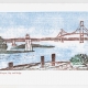 Bay and Bridge Notecard - woodcut by Ilse Buchert Nesbitt