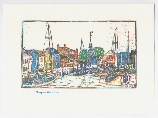 Bowens Wharf Notecard - woodcut by Ilse Buchert Nesbitt