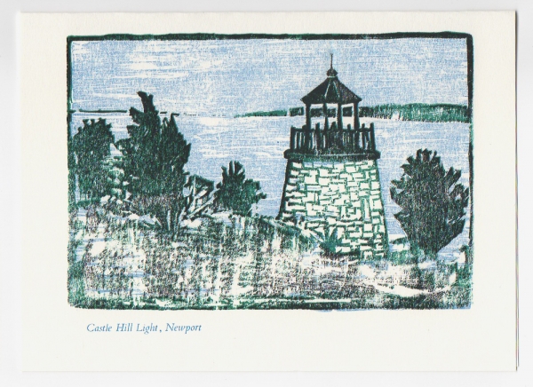 Castle Hill Light Notecard - woodcut by Ilse Buchert Nesbitt