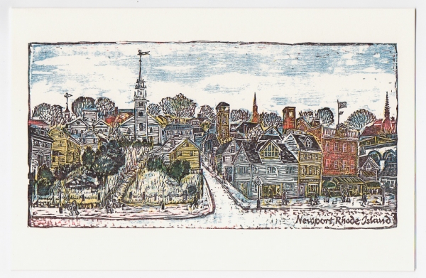 Downtown Newport Notecard - woodcut by Ilse Buchert Nesbitt