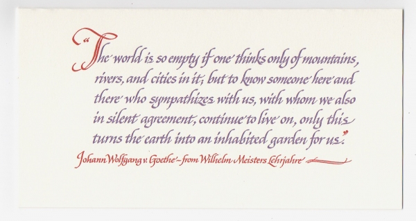 Goethe Quote notecard, calligraphy and translation by Alexander Nesbitt
