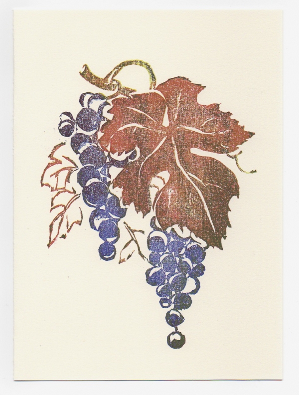 grape notecard woodcut by Ilse Buchert Nesbitt