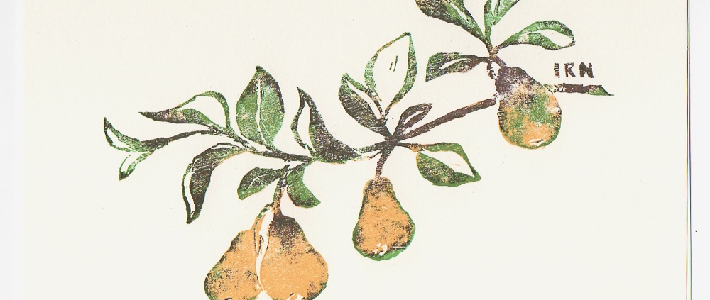 pear notecard - woodcut by Ilse Buchert Nesbitt