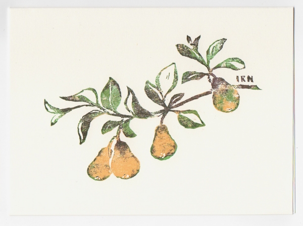 pear notecard - woodcut by Ilse Buchert Nesbitt