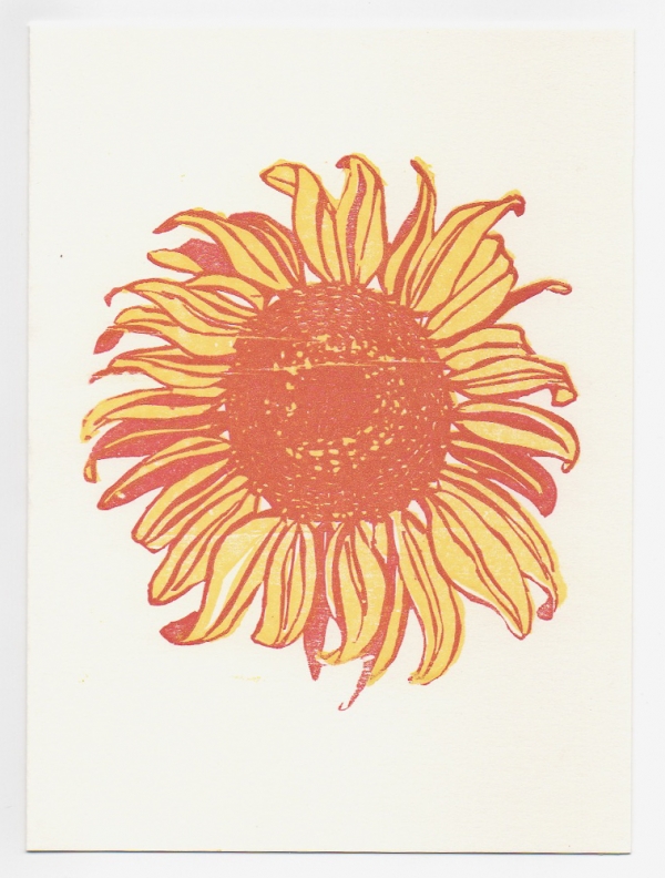 Sunflower notecard - woodcut by Ilse Buchert Nesbitt