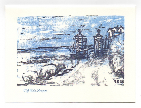 Cliff Walk Greeting Card, woodcut by Ilse Buchert Nesbitt