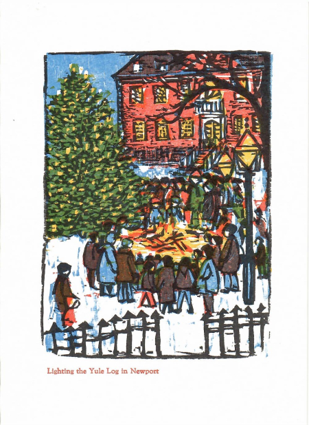 lighting the yule log in newport card